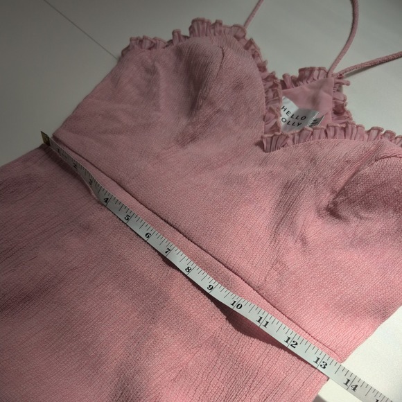 Hello Molly Pink Ruffle V-Neck Mini Dress Crinkle Tiered Flounce Size 6 - Picture 8 of 10
